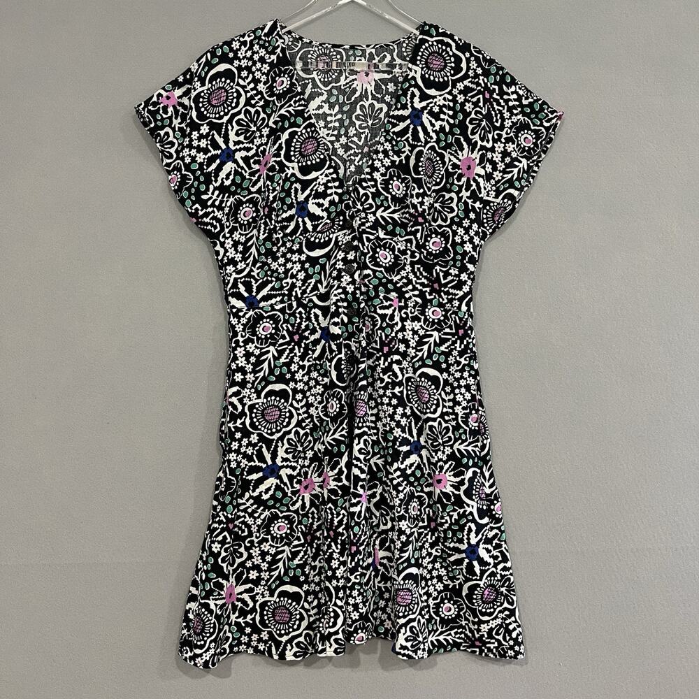 Marine Layer Camila Mini Dress Size Medium Black Floral Print Hemp Beach Chick